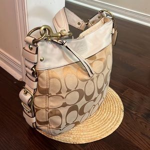 Coach Monogram Signature Rare Side Buckles Hobo Canvas Bag